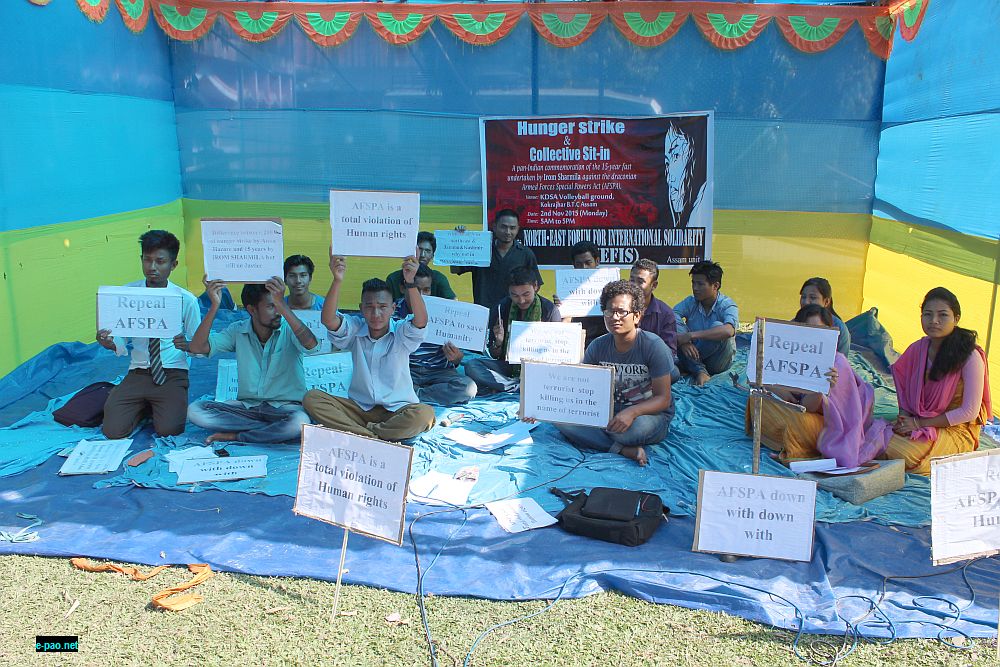 Assam  : 12-hour hunger strikes and sit-ins to mark 15th year of Irom Sharmila's struggle against AFSPA :: 2 November 2015