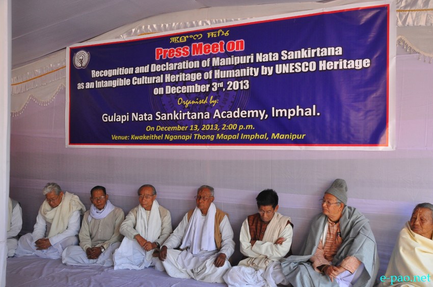 A press meet on Recognition of 'Manipuri Nata Sankirtana as Cultural Heritage of Humanity by UNESCO' at Kwakeithel Nganapi Thong :: December 13 2013 