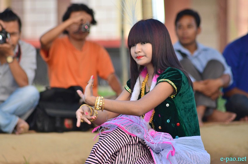 A traditional Meitei Jagoi at Festival of Lai Haraoba Dances and Kanglei Haraoba of Manipur at Ibudhou Marongkhong Chingdrensana Pakhangba Laibung, Palace Compound on 11 June 2014