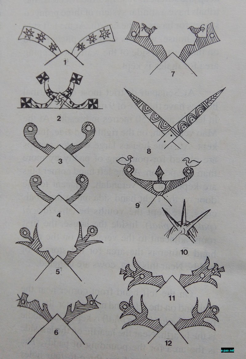  [See Picture 8: Varities of Chirong or cross-shaped sign: 1. Wooden painted white, Tangkhul Nungbi village. 2.Wooden painted black & white. Kabui: Thanagong. Khoupum village. 3.-7., 9., 11., 12., Zinc: Mao. 8. Wooden carving ; Andro. 10. Wooden: Paomai, Paomata village.] 