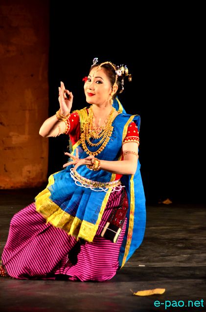 Pukhrambam Lilabati performing on The 2nd day of the 10th edition of the Bhagyachandra National Festival of Classical Dance 2014 from 7th - 9th November 2014 at the Shree Shree Govindajee Temple complex, Kangla Fort , Imphal 