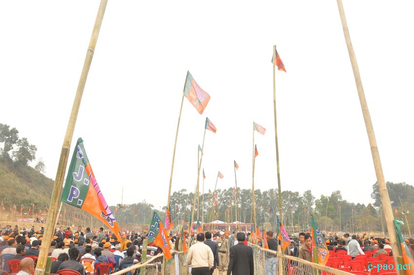 The BJP flag at Narendra Modi visit to Imphal on 08 Feb 2014