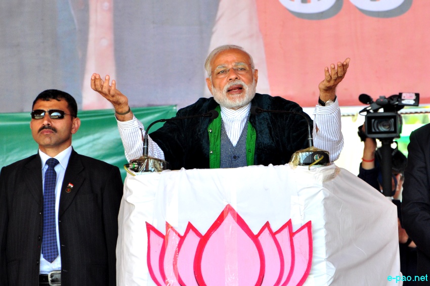 Prime Minister Narendra Modi addressing an election rally at Langjing Achouba ground ::  25th February 2017