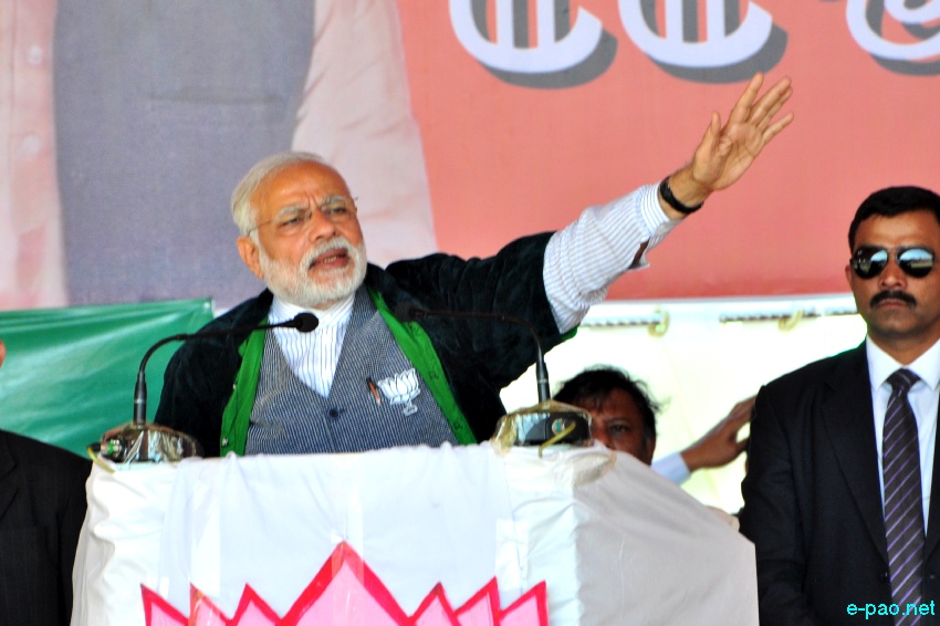 Prime Minister Narendra Modi addressing an election rally at Langjing Achouba ground ::  25th February 2017