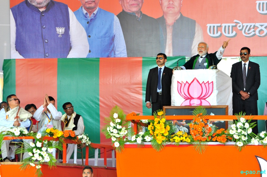 Prime Minister Narendra Modi addressing an election rally at Langjing Achouba ground ::  25th February 2017