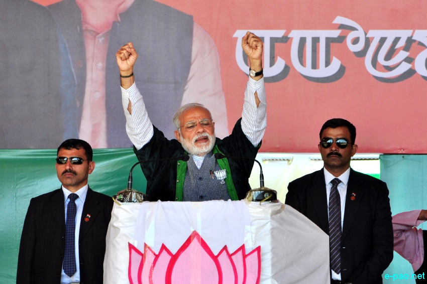 Prime Minister Narendra Modi addressing an election rally at Langjing Achouba ground ::  25th February 2017