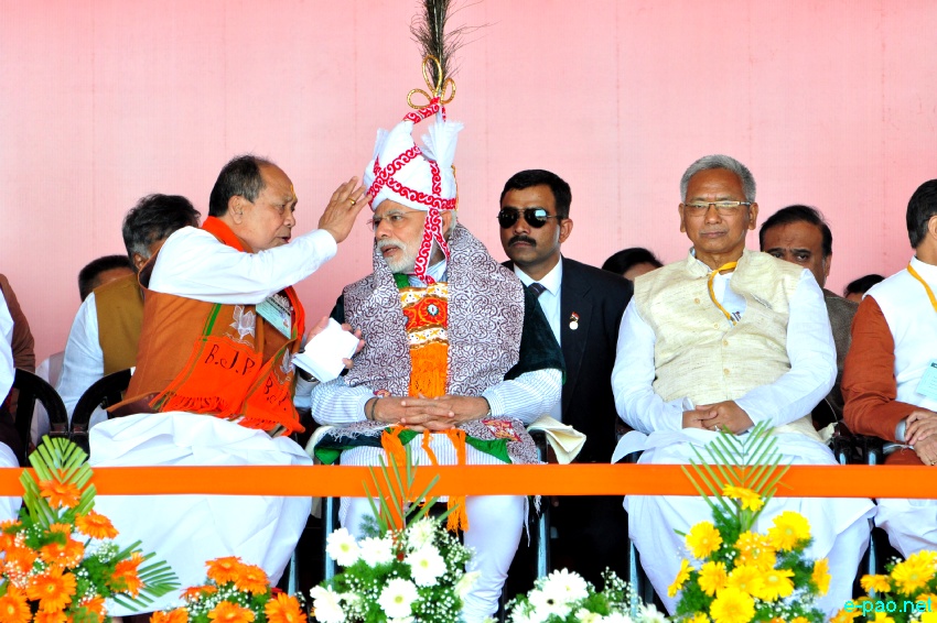 Prime Minister Narendra Modi addressing an election rally at Langjing Achouba ground ::  25th February 2017
