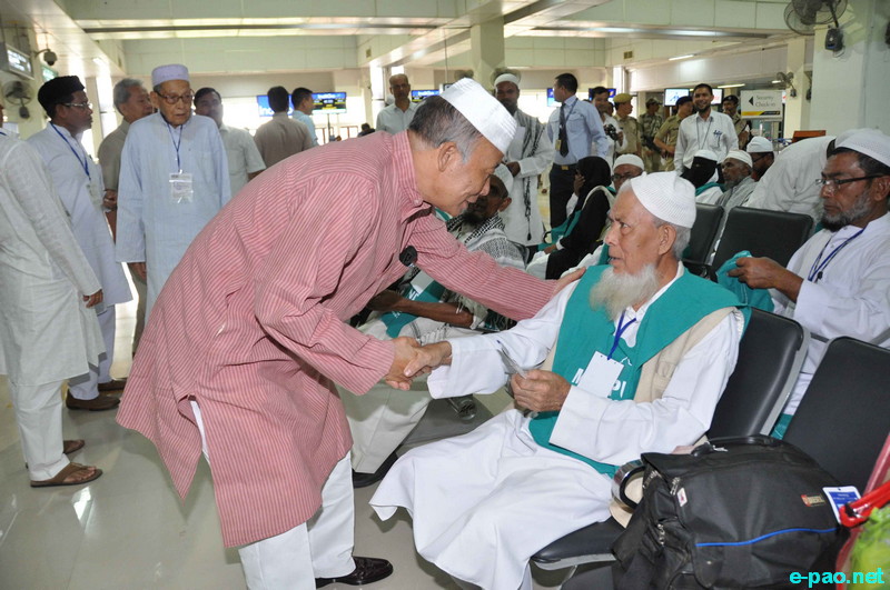 O Ibobi, Chief Minister, Manipur attend the See-off Function of the Haj Pilgrims at Tulihal Airport , Imphal  :: 08 September 2014