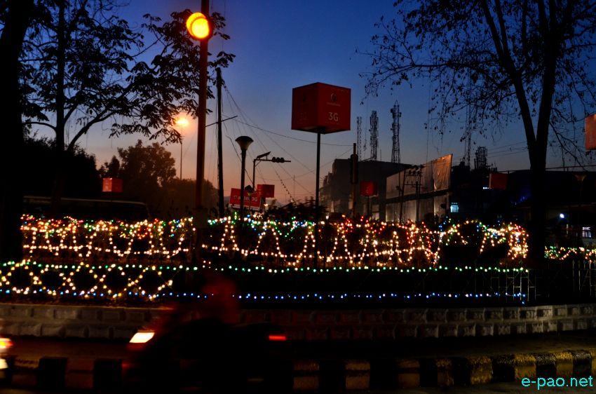 Imphal at night as part of beautification of  Imphal City for Manipur Sangai Festival 2014 :: November 19 2014