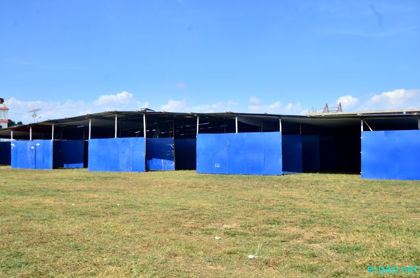 Stalls construction in progress for Manipur Sangai Festival 2014 at Hapta Kangjeibung, Imphal :: November 16 2014