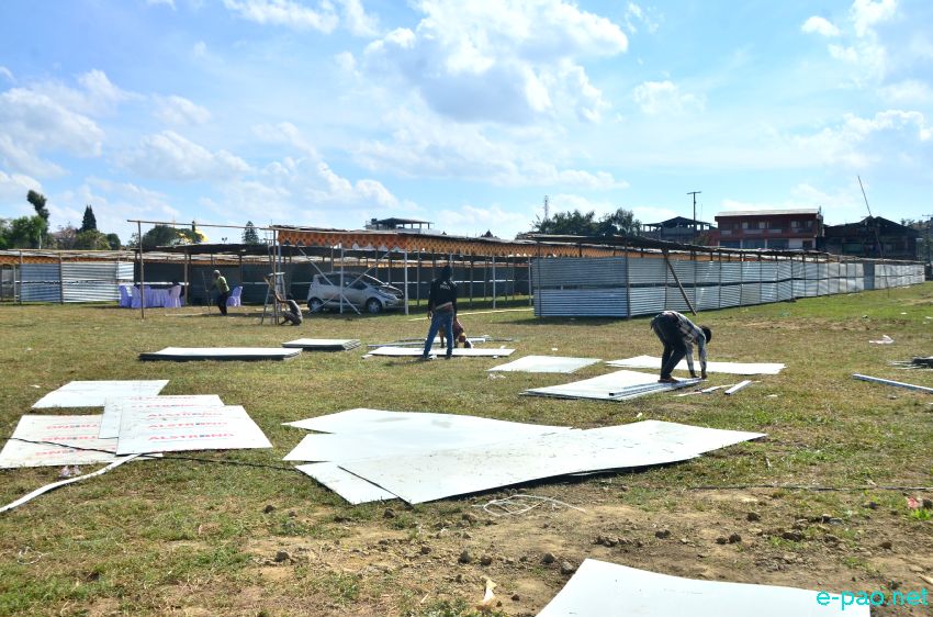 Stalls construction in progress for Manipur Sangai Festival 2014 at Hapta Kangjeibung, Imphal :: November 16 2014