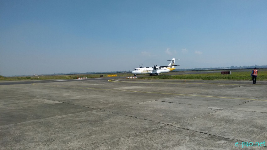 The Myanmar based 'Golden Myanmar Airlines' airplane arrive at Imphal International Airport ::  November 21 2015