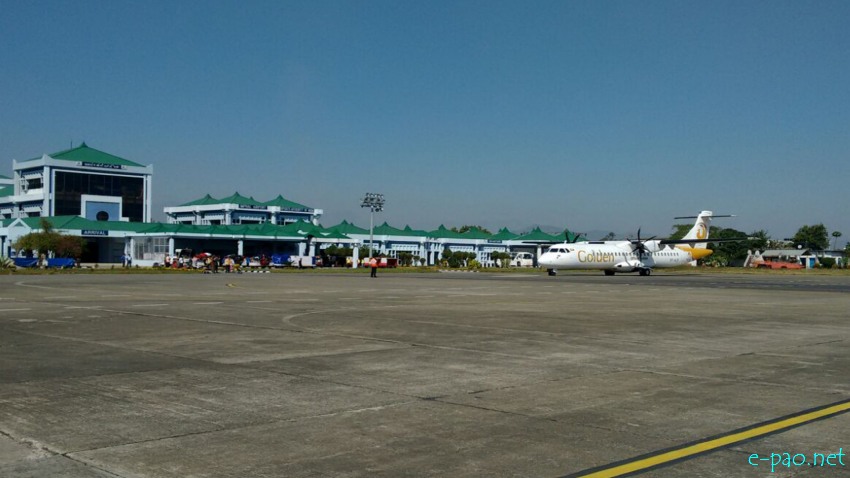 'Golden Myanmar Airlines' airplane arrive at Imphal International Airport on November 21 2015