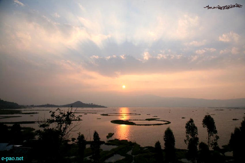 A magnificient view of sunset at Loktak Lake, the largest fresh water lake in North-East India :: July 2013