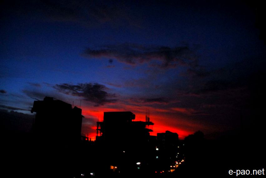 Summer time sunset at the heart of Imphal city toward Langol hill range ::  October 2013