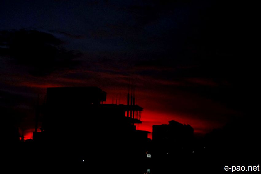 Summer time sunset at the heart of Imphal city toward Langol hill range ::  October 2013