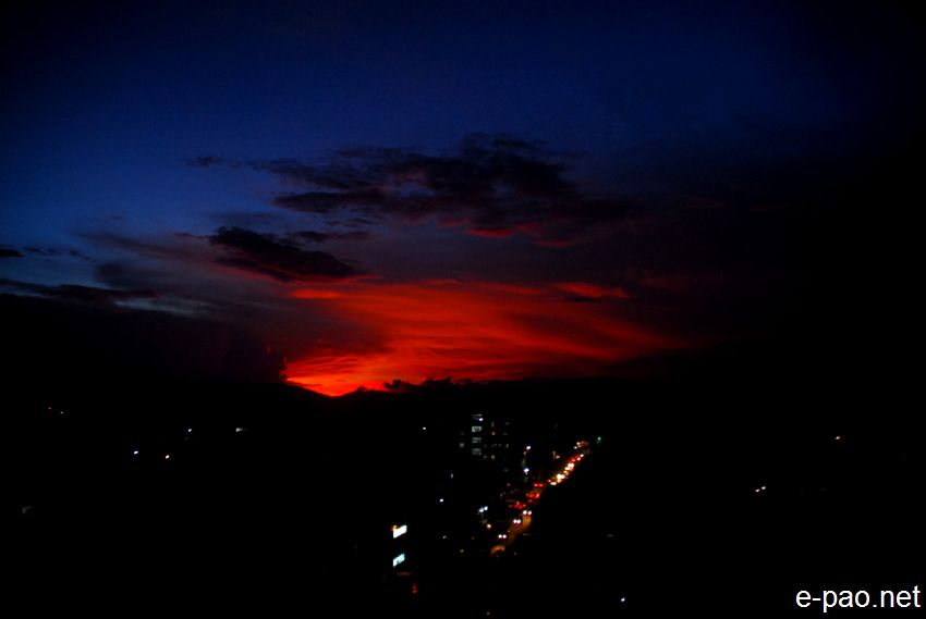 Summer time sunset at the heart of Imphal city toward Langol hill range ::  October 2013