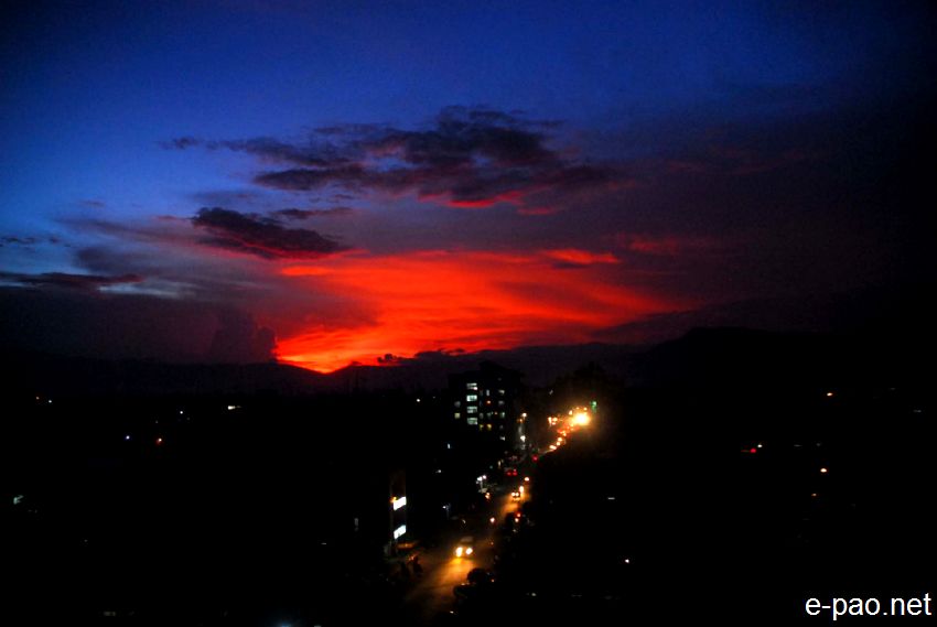 Summer time sunset at the heart of Imphal city toward Langol hill range :: October 2013