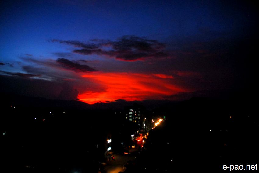 Summer time sunset at the heart of Imphal city toward Langol hill range ::  October 2013