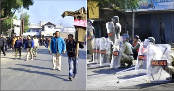 Bandh enforcers and police ready to engage in a pitch battle at Thangmeiband
