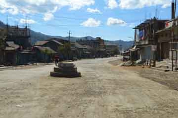 A street in Chandel district headquarters looks deserted on account of the 72 hours bandh called by UNC