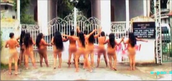 File of the historic nude protest in front of Kangla on July 15 2004 to demand the repeal of AFSPA