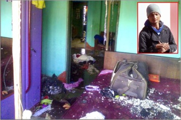 The damaged room and inset the accused