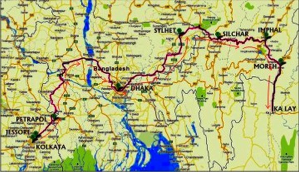 The route ot the international car rally upto Imphal
