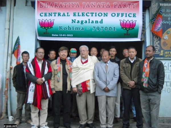PB Acharya front (3rd left front), Election in-charge of Nagaland and Meghalaya, Former AP MP Tapir Gao (2nd left front), BJP National Secretary, M Chuba Ao (1st left front), State BJP President are also seen in the picture