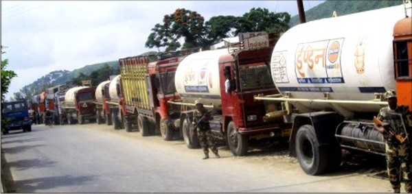 File pic of fuel tankers being readied with security escort during a blockade earlier