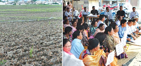 A barren paddy field and a sit-in to demand protection of agricultural land