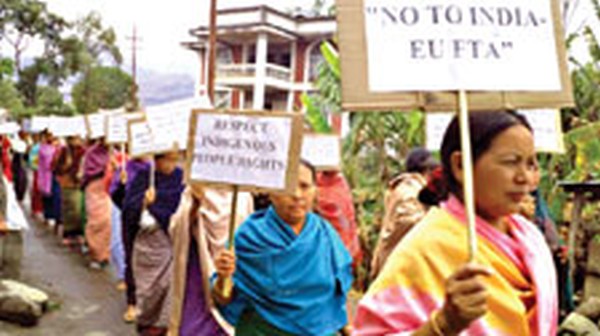 A rally taken out against India-European Union Free Trade Agreement
