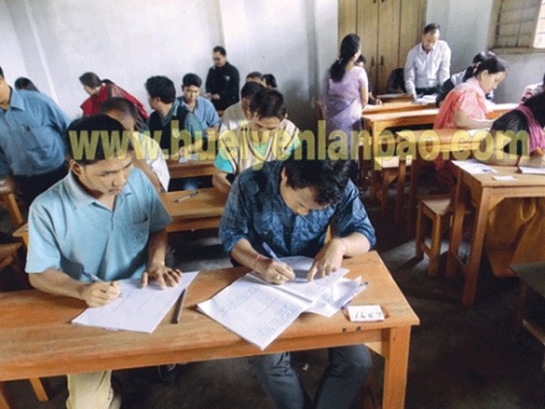 Candidates writing TET for Meetei Mayek in one of the centres