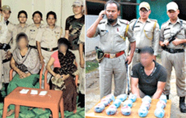 Drug smugglers being paraded by Lilong and Thoubal police