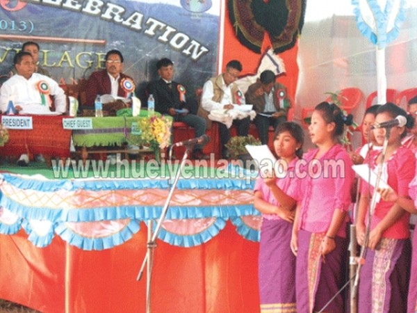 Young girls presenting a song during the 235th anniversary celebration of Thayong village