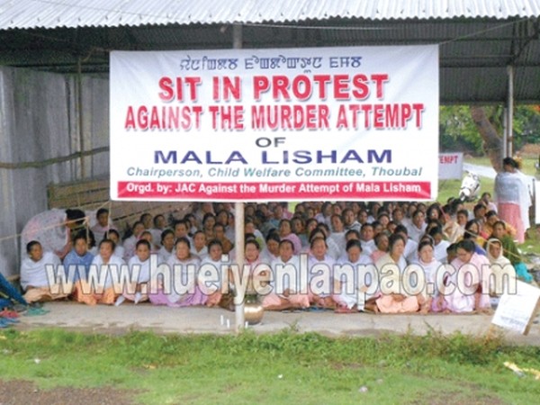 Womenfolk protesting against the firing attack on Mala Lisham, Chairperson of CWC Thoubal; Womenfolk protesting against the firing attack on Mala Lisham, Chairperson of CWC Thoubal