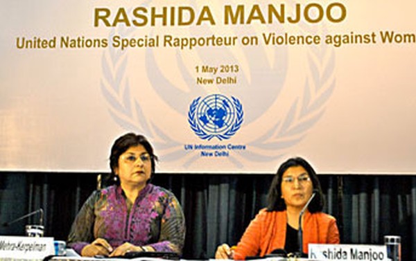 Rashida Manjoo during a press conference at Delhi