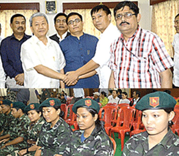 Top) UPPK Gen Secy Shanti meets DyCM Gaikhangam and (bottom) UPPK female cadres during the 'home coming ceremony'