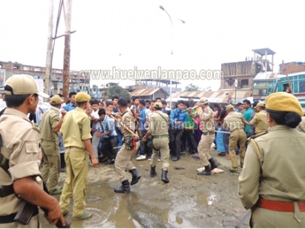 Police baton-charging the students demanding implementation of Inner Line Permit system in the State on Thursday