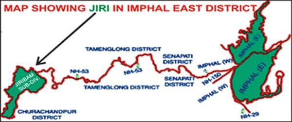 A map showing the long distance from its district headquarters, which is 222 kms