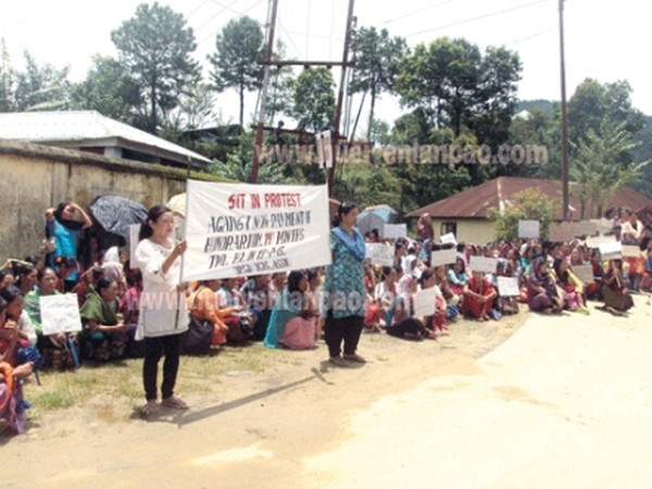 Anganwadi workers and helpers in Tamenglong district demonstrating in front of DC office