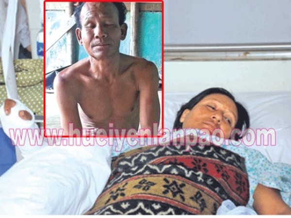 The injured wife lying on hospital bed (inset) & the attacker hubby