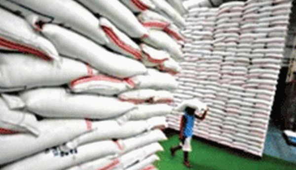 Sacks sugar at a godown