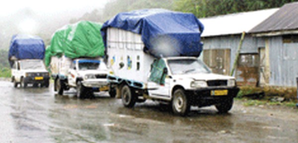 Goods laden vehicles stranded