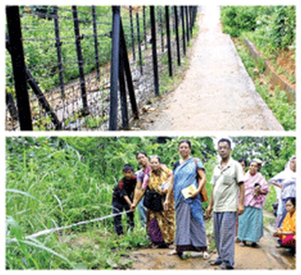 The Indo-Myanmar border fencing (above) and members of United NGOs Mission Manipur during a visit of the border areas