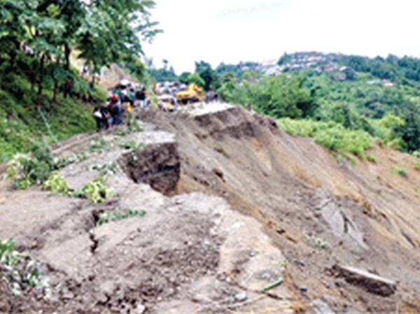 Sunk portion of the road near Heritage village, Kohima