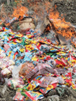 Seized food items burnt