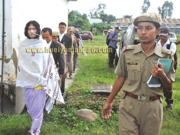 Irom Chanu Sharmila, the hunger striker and crusader against AFSPA, coming out after appearing before the court of JMIC, Imphal East on Wednesday