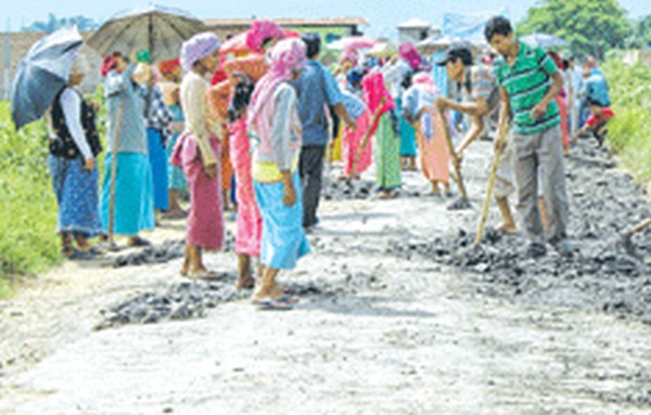 Local people repairing road