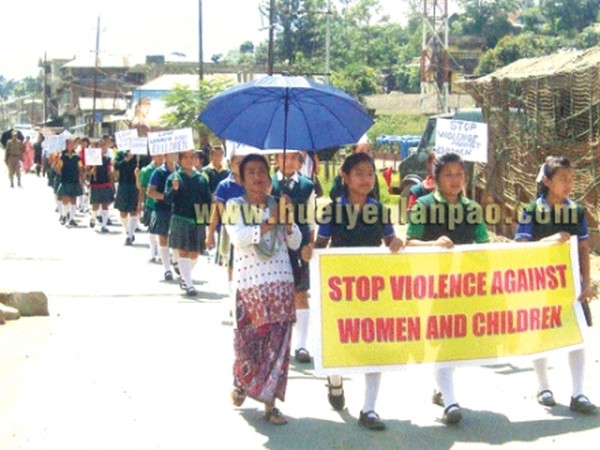 Students taking part in rally against crime on women and children at Kangpokpi on Saturday